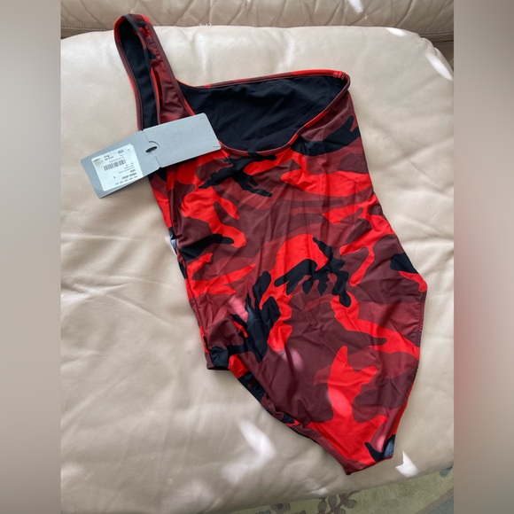 BALENCIAGA Asymmetric One Piece Swimsuit in black and red - size small - NWT - Picture 2 of 4